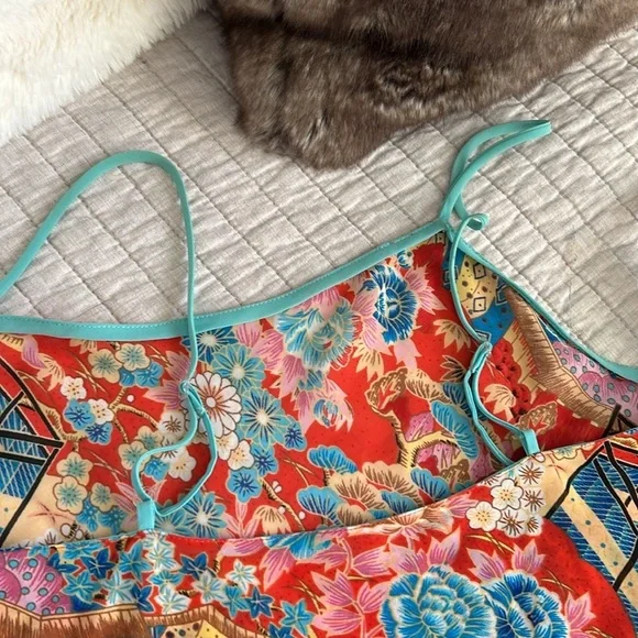 Cute semi sheer Asian Floral Multicolor Summer mini slip Dress​​ - Picture 10 of 15